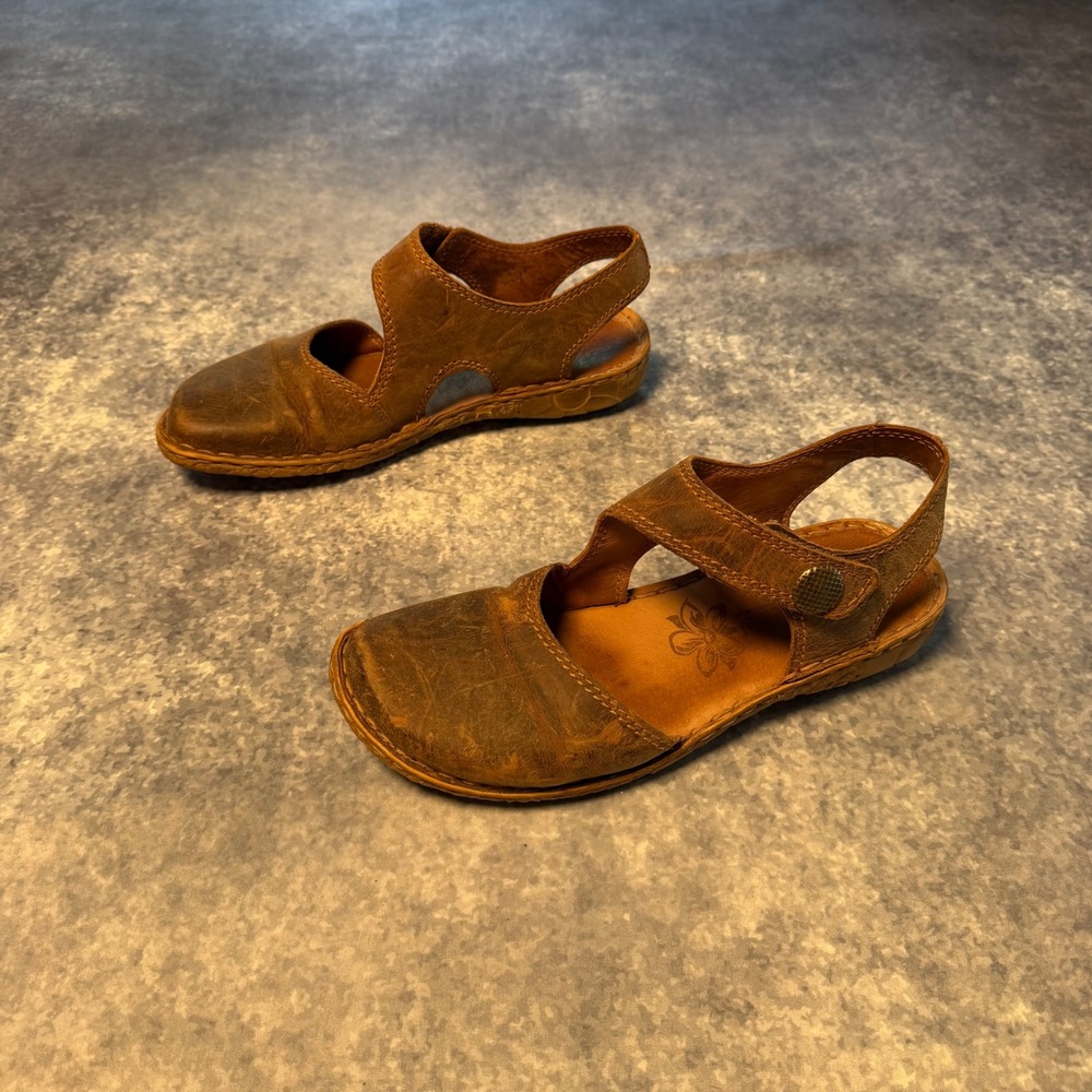 JOSEF SEIBEL Rosalie Closed Toe Sandals Brown Leather Mary Jane Womens 38 US 7.5
